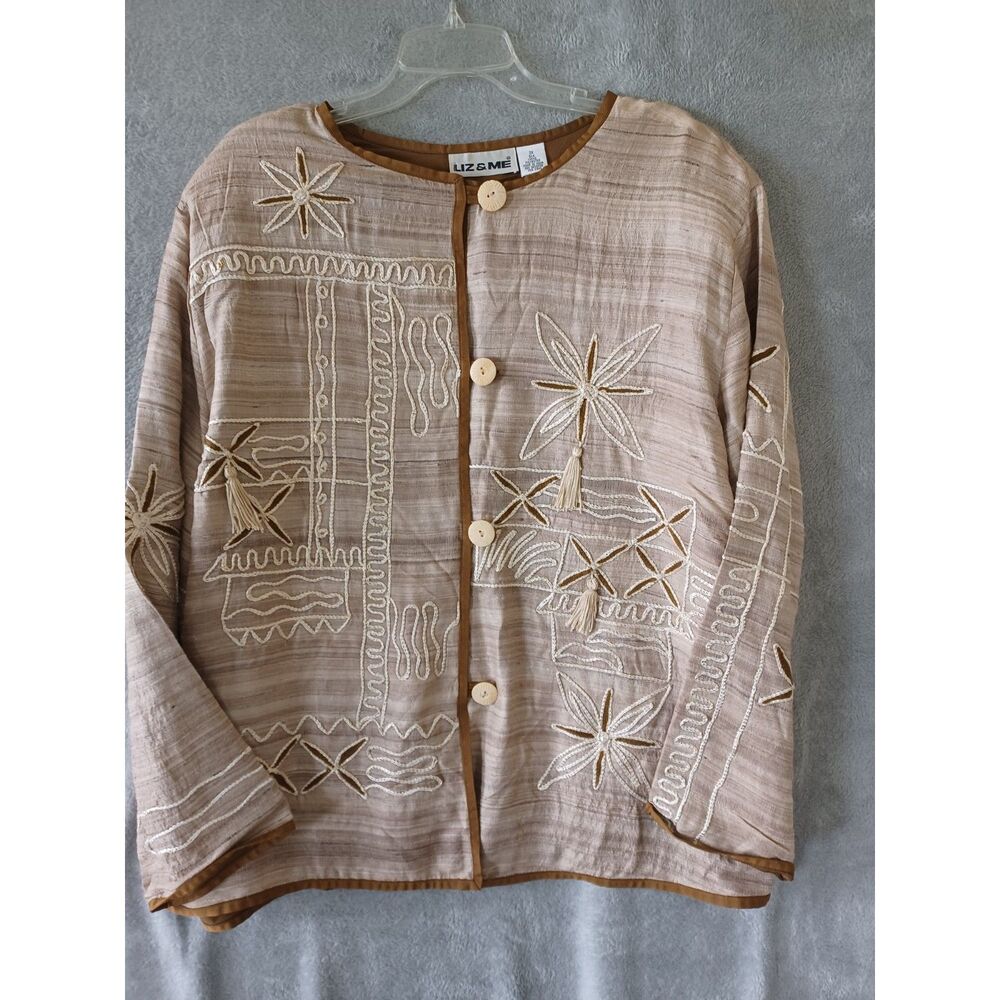Silk 3X Jacket Artsy Boho Embroidered Handwoven Liz&ME Cream Neutral Gold New